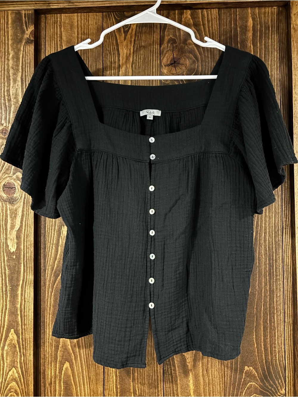 Rails Gauze Cotton Square Neck Buttondown Flutter Sleeve Medium
